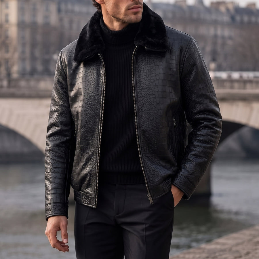 LEATHER JACKET CLJ-BL-CRC-FR-V6