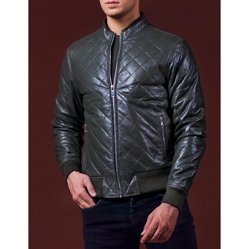 Olive Drab Leather Jacket (Green)