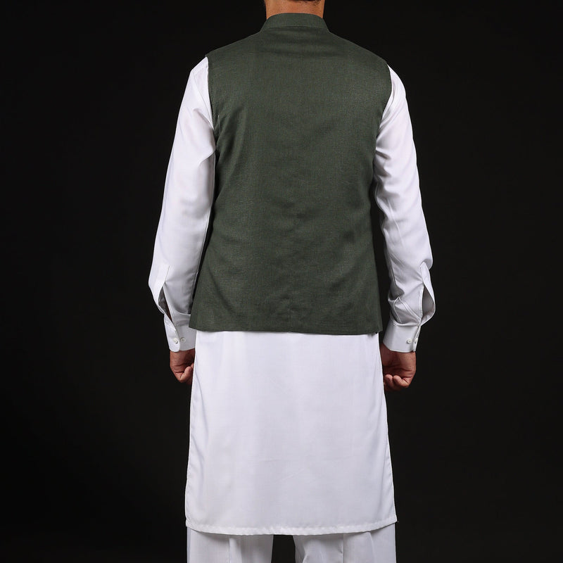 Dark Green Linen Waistcoat